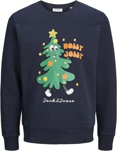 Jack & Jones Men’s Christmas Sweatshirt – Blue Holiday Style with Tree Motif